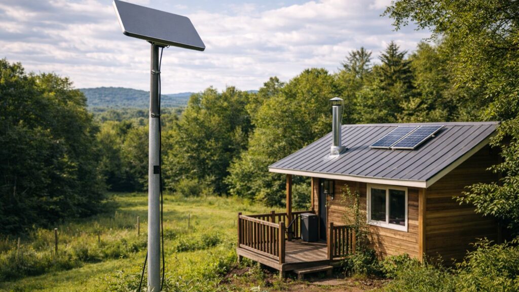 off grid internet system combining starlink satellite and LTE antenna with solar powered equipment